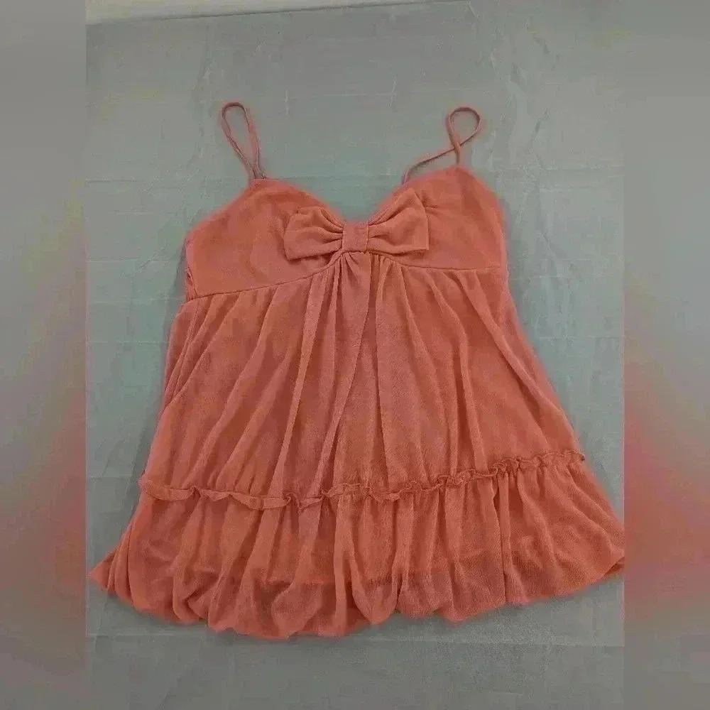 Sele Peach Orange Women's Size Medium Tank Top With Center Bow Style#TAQ6813